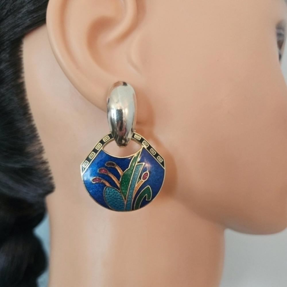 Vintage SG Gold Cloisonne Earrings